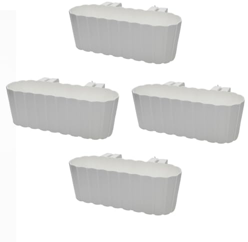 Planters Pride 4-Pack Urbo 38cm Recycled Plastic Window Flower Boxes, White | 5L Hanging Balcony Trough Planters with Hooks, Garden/Houseplant Pots | Indoor/Outdoor Weatherproof Fence Railing Planters