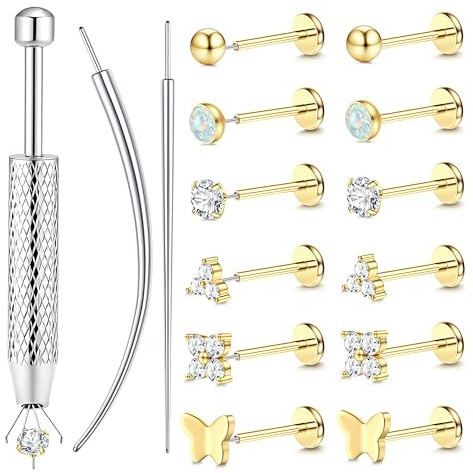 Chriscoco 6 Paar 20G Helix Piercings Chirurgenstahl Piercing Ohr Lippenpiercing Nasenpiercing Labret Tragus Piercing Gold Ohrpiercing Medusa Conch Piercings Set für Frauen
