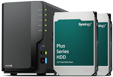 Synology DS225+ 2-Bay Diskstation NAS (Intel Celeron J4125 4-Core 2.0 GHz 2GB DDR4 RAM 2xRJ-45 1GbE LAN-Port) 8 TB Bundle mit 2X HAT3300-4T
