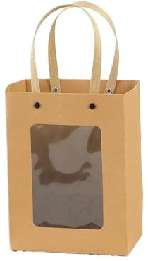 Sac Cadeau avec Fenêtre Transparente Lot de 5 sacs cadeaux Saint-Valentin, cuisson carrés en papier kraft, transparents à main, d'emballage gâteaux, vacances(A 15 * 10 * 20cm)