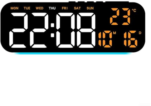 Drivstraw Orologio digitale da parete con display a LED, ora, data, temperatura, luminosità regolabile, diverse impostazioni di allarme, adatto per casa, ufficio, camera da letto, palestra, anziani (D