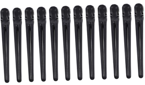 Gogogmee Pinces à Cheveux Accessoires Salon Coiffure Lot de 12 Maintien Ferme sans Déformation en Plastique et Fer Noires pour Coiffure Professionnelle pour Barbiers