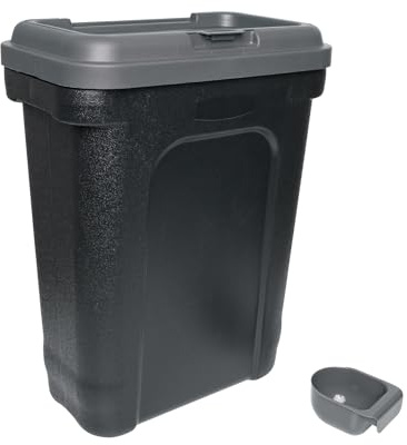 Large 30L Pet Food Storage Container with Scoop – Airtight Dry Food Bin with Flip-Top Lock, Durable Plastic Pet Food Tub for Dog, Cat & Animal Feed (15kg Capacity) (Grey)