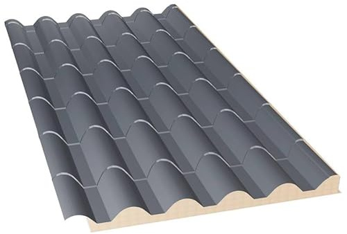 Acero Panel - Panel Estilo Teja Cubierta | 2100x1000mm | Interior Blanco - Exterior Gris Pizarra Coppo | Acero Prelacado | PU