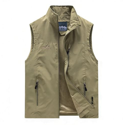 Vivikivi Lightweight Gilet for Men, Quick Dry Casual Gilets, Khaki,XL