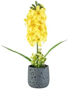 BEGONDIS Artificial Hyacinth Potted Plant, Faux Flower in Black Pot, Home Dinning Room Decoration (Yellow)