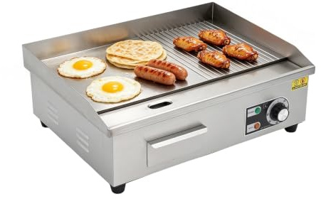 Parrilla Comercial 3000 W Barbacoa eléctrica Temperatura ajustable Barbacoa de mesa con luces indicadoras Teppanyaki Barbacoa de acero inoxidable para comida para comida y comedores, 55 x 43 x 24 cm