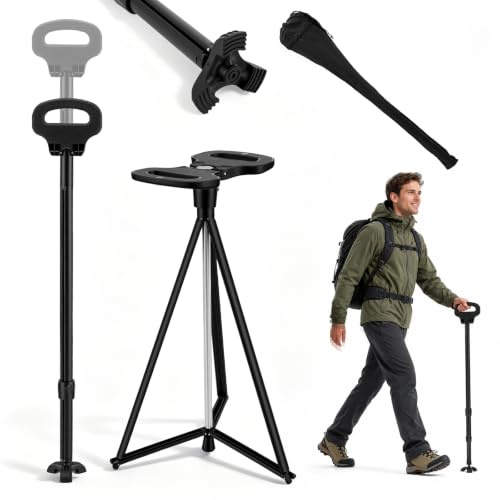 Bastón ragbarer con cojín, andador para personas mayores con bolsa de transporte, bastón de senderismo con asiento, plegable, asiento de bastón de viaje al aire libre para adultos, personas mayores