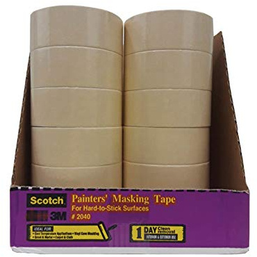 3M Scotch 2040-48A-BK Crepe Paper Solvent Resistant Masking Tape, 55m Length x 48mm Width, Natural