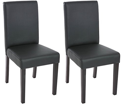 Mendler 2er-Set Stuhl Littau - Kunstleder, schwarz matt, dunkle Beine | Esszimmerstuhl, Küchenstuhl
