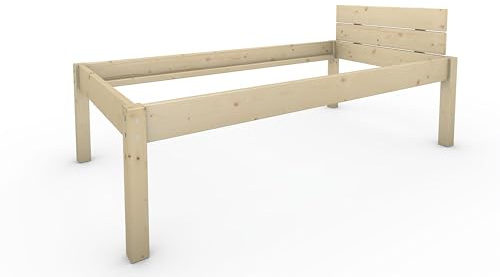 TUGA - Holztech Naturprodukt MASSIVHOLZBETT DAYBETT MASSIV Holz Bett HOLZBETT FSC 300Kg 100 x 200cm unbehandelt EXTRA HÖHE 58cm