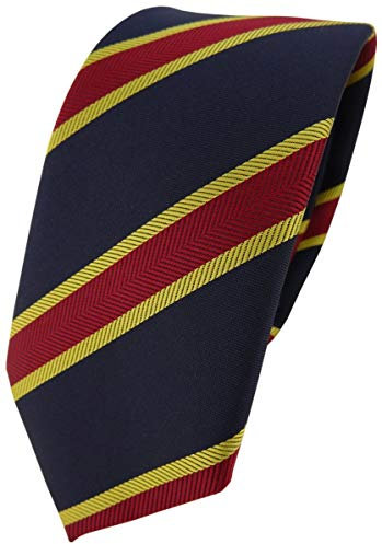 TigerTie - schmale Designer Krawatte in dunkelblau schwarzblau rot gold gestreift