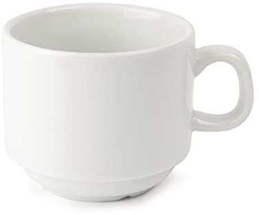 Olympia Tasse à thé empilable Whiteware 200 ml (lot de 12), en porcelaine blanche, équipement de restauration, résistantes aux éclats, compatibles avec la soucoupe CB468, passent au micro ondes, CB467