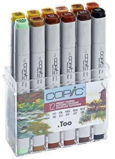 COPIC Classic Set Herbst-Farben, 12er Set im Acryl-Display, Twin Marker mit einer mittelbreiten und einer feinen Spitze