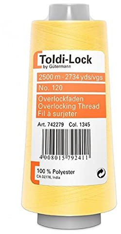 Gütermann Toldi-Lock Fb. 1345 Nähgarn, Polyester, Hellgelb, 12 x 5,5 x 5,5 cm, 2500