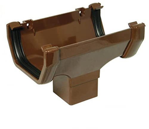 FLOPLAST 114mm Square Gutter Running Outlet - Brown - Pack of 2