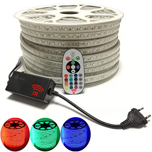 RGB LED Streifen Set, mehrfarbig 230V, 60LEDs/M, SMD 5050, RGB LED Strip Streifen Lichtband Lichtleiste (30 Meter, Infrarot-IP20-Controller)