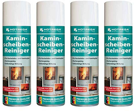 HOTREGA Kaminscheibenreiniger 4x 300ml | Selbsttägiger Kaminglasreiniger | Löst Ruß, Rauchharz & Fett selbsttätig und rückstandsfrei