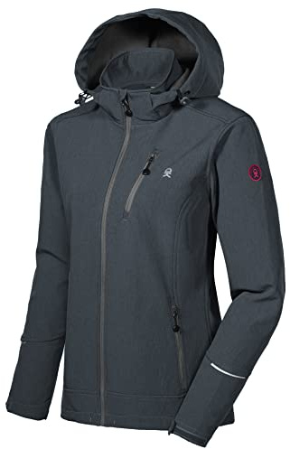 Little Donkey Andy Veste de ski Softshell pour femme avec capuche amovible, doublure polaire et déperlante, noir chiné, taille L