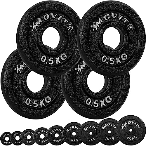 MOVIT® Hantelscheiben Set PRO, 100% Gusseisen, 30/31 mm Bohrung, Gewichtsscheiben Set Gewichte Hantel 4x 0,5kg