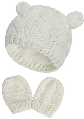 Yixda Neugeborene Baby Mütze und Handschuhe Set Kleinkind Winter Strickmütze Hüte (Weiß 2, 0-3 Monate)