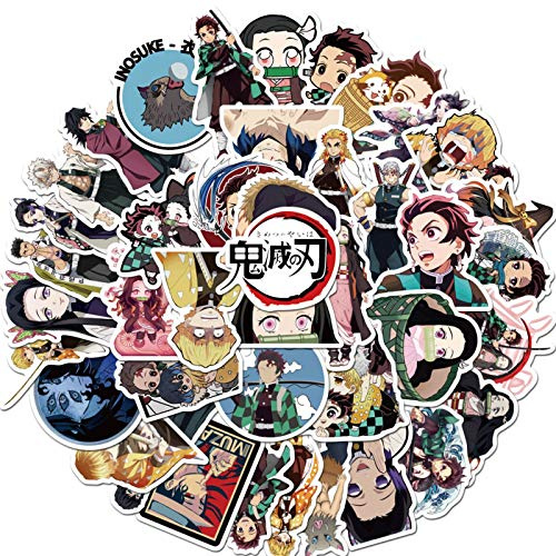 Huayao Demon Slayer Anime Cartoon Sticker Aufkleber, 50 Stück, PVC, Wasserdicht, Schwarz, Karikatur, für Becher, Laptop, Pad, Skateboard, Auto, etc.