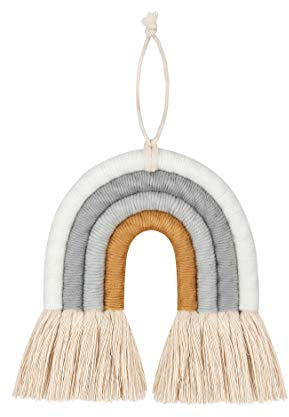 Makramee-Regenbogen-Wanddekoration, Regenbogen-Wandbehang, gewebte Quaste, Wandbehang, Dekoration für Schlafzimmer, Kinderzimmer, Baby, Kinderzimmer, handgefertigt, Geschenk, 14,7 cm, grau