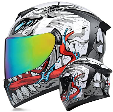 MotuoMr Unisex-Adult Full Face Motorcycle Helmet DOT Approved Motorbike Moped Street Bike Racing Crash Helmet with Graphic (Color Mirror, Small)
