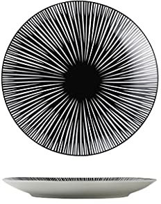 Assiettes Plates Plaques de dessert en céramique 10inch Noir et blanc Plaques de dîner à rayures noires et blanches avec motif for salade pâtes steak et collations plaques de service des plaques de se