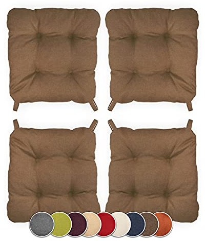 sunnypillow 4er Set Stuhlkissen mit Klettverschluss Maße: 40 (vorne) | 35 (hinten) x 40 x 8 cm Polsterauflage Auflage für Stühle/Bänke in Haus und Garten Sitzkissen Sitzauflage Gartenkissen Braun