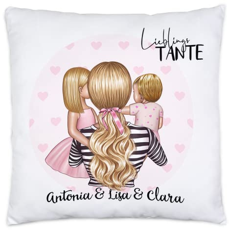 Kiddle-Design Tante Kind Kissen inkl. Füllung 40x40cm Personalisiert Name und Frisur Tante Kinder Nichten Baby Geschenk Tante Patentante