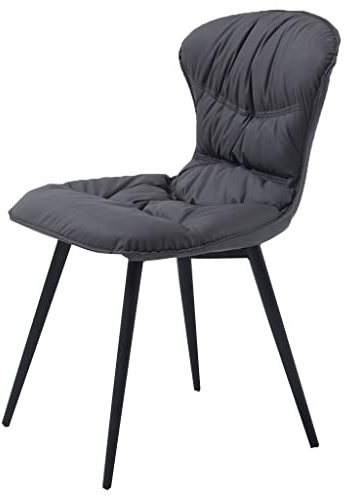 DUNAKE Esszimmerstühl Beige Polsterstuhl Esszimmer, Küchenstuhl Metall Wohnzimmerstuhl Leder Mit Schwarzen Metallbeinen, Schalenstuhl Esszimmerstühle Für Das Büro (Color : /Dark Grey)