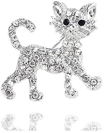Yienate Vintage-Kristall-Katzen-Brosche süßes Kätzchen Strass Tier Halsband Weihnachten Brustnadel Glück Silber Kleidung Anstecknadel Neuheit Brosche Schmuck Geschenke für Männer und Frauen