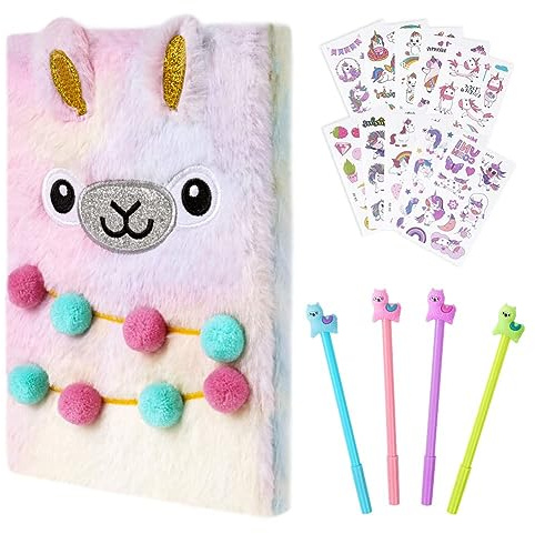 OFFCUP Journal Intime Fille, Alpaca Carnet Secret en Peluche, 160 Pages A5 Journal Secret avec Stylo et Autocollants Carnet de Notes Cadeau pour Enfants Bloc-notes Scolaire Cahiers