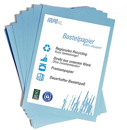 LEIPA 200 Blatt A4/ 100 Blatt A3 Buntpapier Basteln Grau Bunte Pappe Blätter für Kinder 130g/m² Recyceltes Bastelpapier (blau)