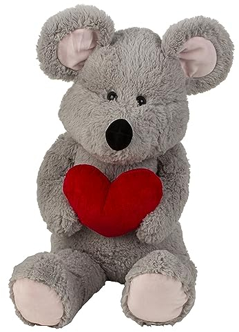 Lifestyle & More Riesen Plüschtier Maus Kuschelbär XL100 cm groß grau mit Herz Plüschmaus Kuscheltier samtig weich