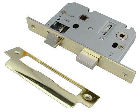 Mortice Lock Sashlock Bathroom Locks 2.5 Bolt Through Reversable Bathroom Handle (64mm (2.5 Inch), Bath Lock, Brass Plate)