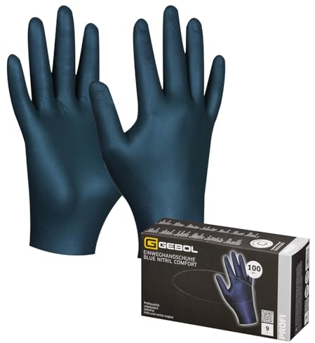 Gebol Blue Nitril Comfort (100 Stück) - Einweghandschuhe aus Nitril, Latexfrei, Lebensmittelverarbeitung & Werkstatt, Texturierte Fingerspitzen, für Damen & Herren, M (Gr. 8)
