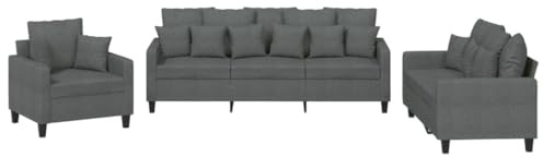 vidaXL Set di Divani 3 pz con Cuscini Grigio Scuro in Tessuto