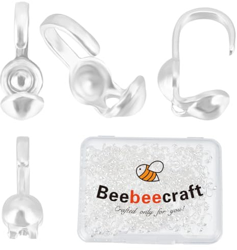 Beebeecraft 1 Scatola 300 Pezzi Punte di Perline Aperte Coprinodi Argento Sterling Placcato 2mm Dorati Clamshell Crimp Ripiegabili Cappucci con Anello Aperto per Creazione di Gioielli Artigianato