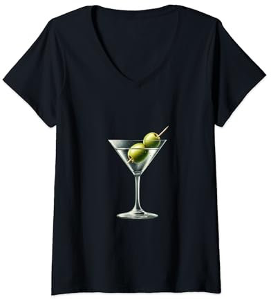 Martini Glass Green Olive Bartender Vodka Gin Cocktail Drink V-Neck T-Shirt