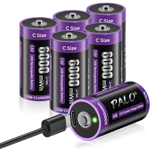 Mspalocell USB-C batterie litio C 6000mWh LR14 batteria 1,5V carica veloce sterco batterie tipo-C Batteria ricaricabile con luce, cavo ricarica, bassa autoscarica, 1500+ ciclo, 6 pezzi batterie
