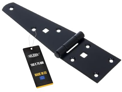 NAJDER Tür-Scharnier 2 Stück, Türband, für massive Türen innen und außen, Edelstahl Scharniere, Türangeln, Türscharnier Beschlag, Schräges Konstruktionsscharnier 150x75mm, schwarz lackiert RAL 9005