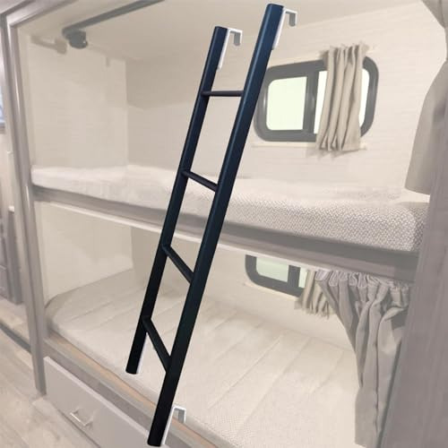 Lonmrrton Scaletta per Letto a Castello Nera, Regolabile da 45/51/55/59, Robusta Scala in Metallo, Scala da Letto Sospesa con Ganci, Facile da Installare