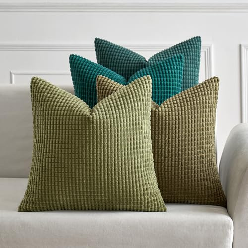 MIULEE Grüne Serie Dekorative Kordsamt Kissenbezug 40x40 4er Set Sofakissen | Kissenbezüge Dekokissen Kopfkissenbezug Couchkissen Deko Bezug für Sofa Couch Wohnzimmer Schlafzimmer Büro