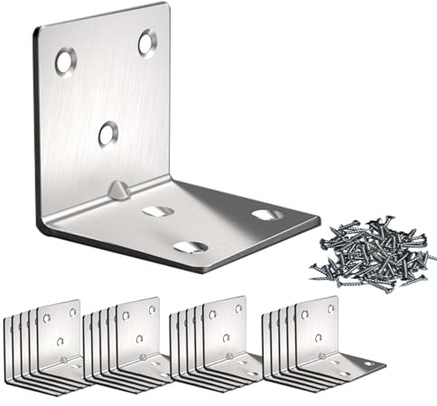 20 x Escuadras Metalicas, Conectores en ángulo, (38x 38) 90 grados de Acero Inoxidable Soporte de ángulo, Muebles Accesorios de Montaje en Pared, con 120 tornillos