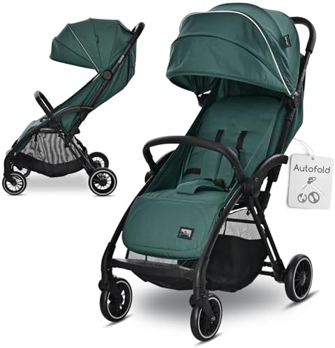 Lorelli Kinderwagen Quick, Sport Buggy klein zusammenklappbar, Einhand-Klappsystem in Sekunden, Nur 8,4 kg, Kompakter Sportsitz bis 22kg, Sitzbuggy, Baby Reisebuggy, Verstellbare Rückenlehne, grün