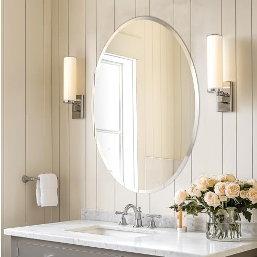 Artloge Spiegel Wand dekorative Flurspiegel Oval 50×70 cm, Wohnzimmer Spiegel Dekospiegel Silber abgeschrägter Spiegel HD Hochwertiger Hängespiegel für Wohnzimmer Schlafzimmer Badezimmer