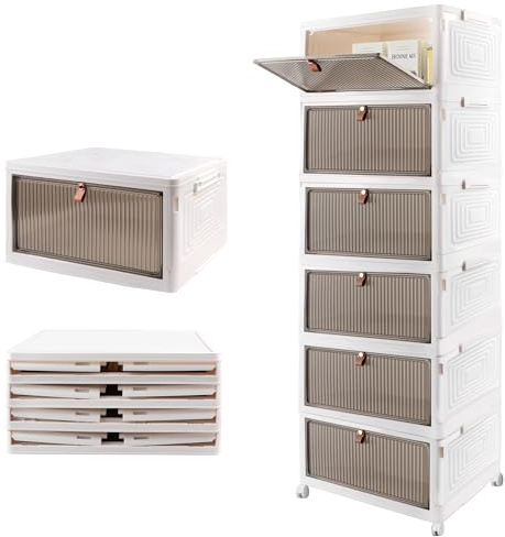 6 Stück Aufbewahrungsbox mit Deckel, 23L Stapelbare Aufbewahrungsboxen mit Rädern, Faltbare Durchsichtig Stapelboxen mit deckel für Haus und Büro Organisation und Lagerung