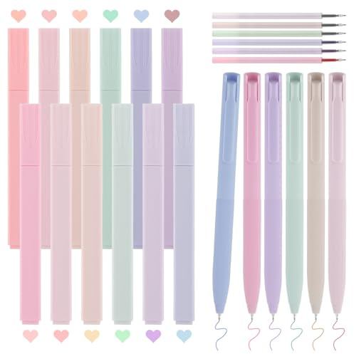 Textmarker Pastell Set 24 Stück, Aesthetic Marker Stifte und Gelschreiber | Highlighter Pen Marker Pastell Assorted Farben, Aesthetic Stifte 0,5mm Feine Spitze Bunt für Schule und Bürobedarf